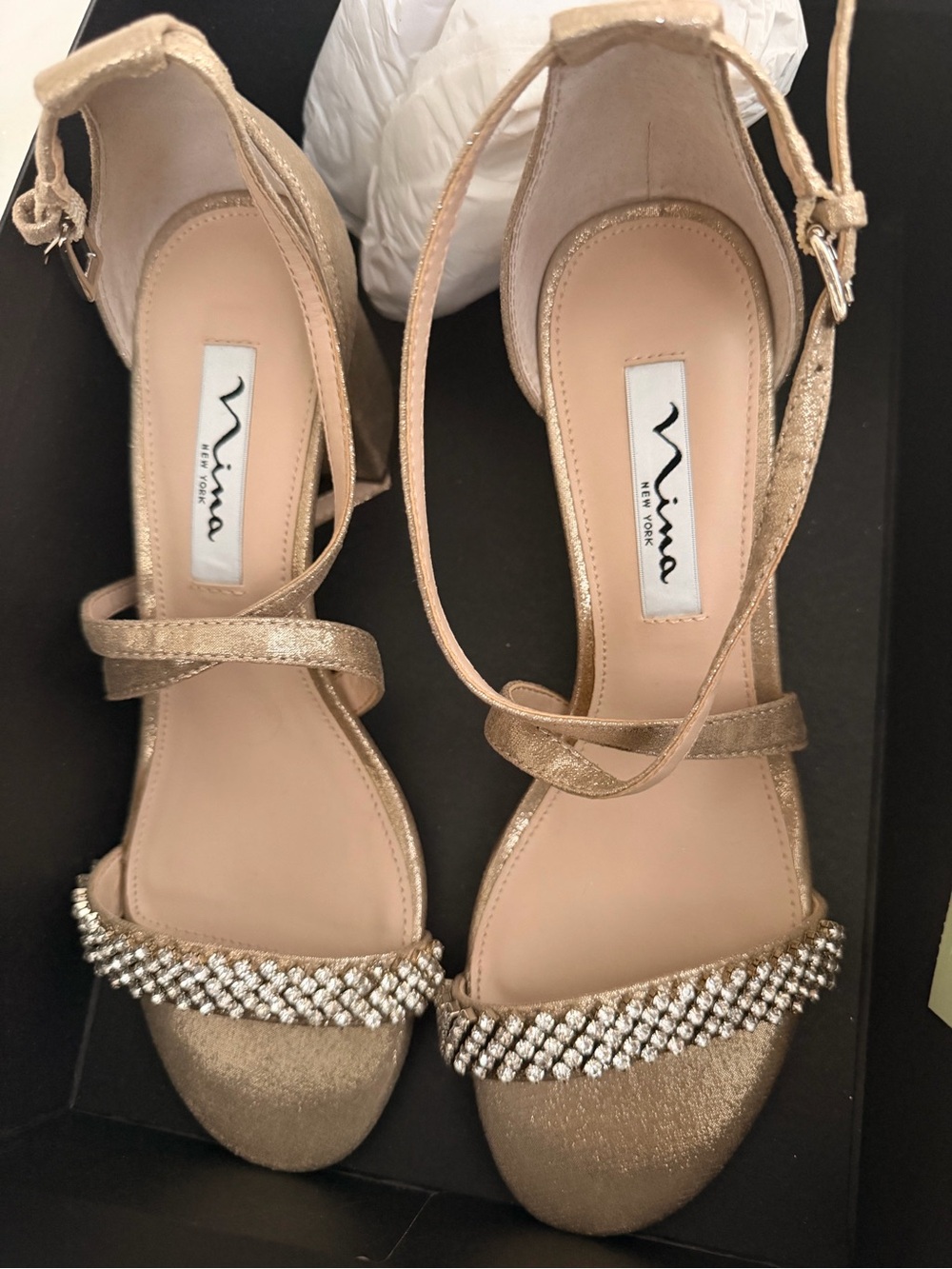 ANNA New York Gold Rhinestone-Strap Open-Toe Heels